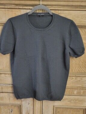 Manrico Cashmere 100% Cashmere Short Sleeve Crewneck Sweater Charcoal L
